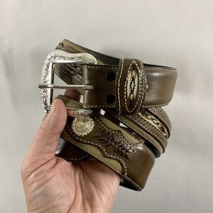Nocona Mens Genuine Leather Western Concho Belt Size 42 Brown Cowboy Rodeo